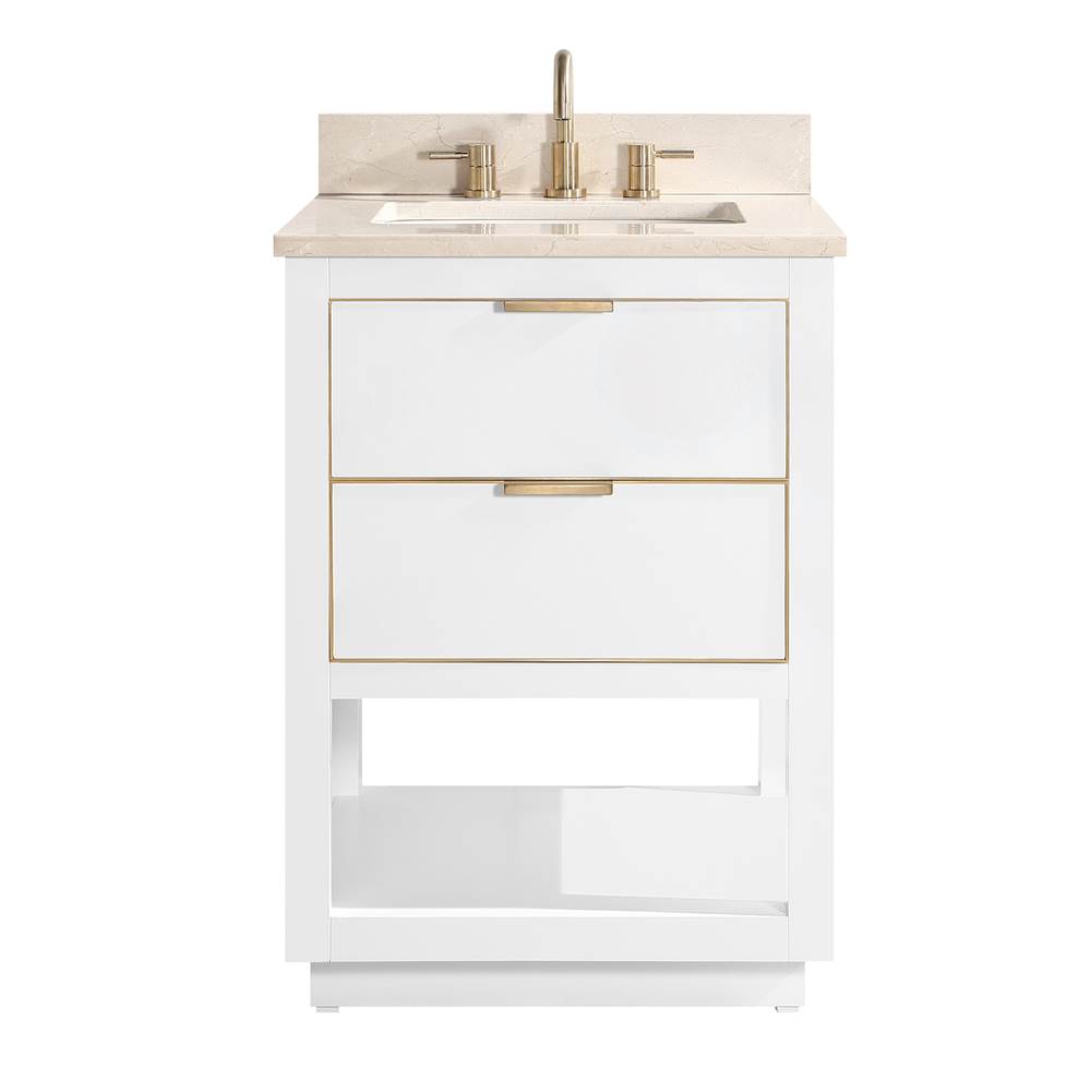 Avanity Avanity Allie 25 in. Vanity Combo in White with Gold Trim and Crema Marfil Marble Top