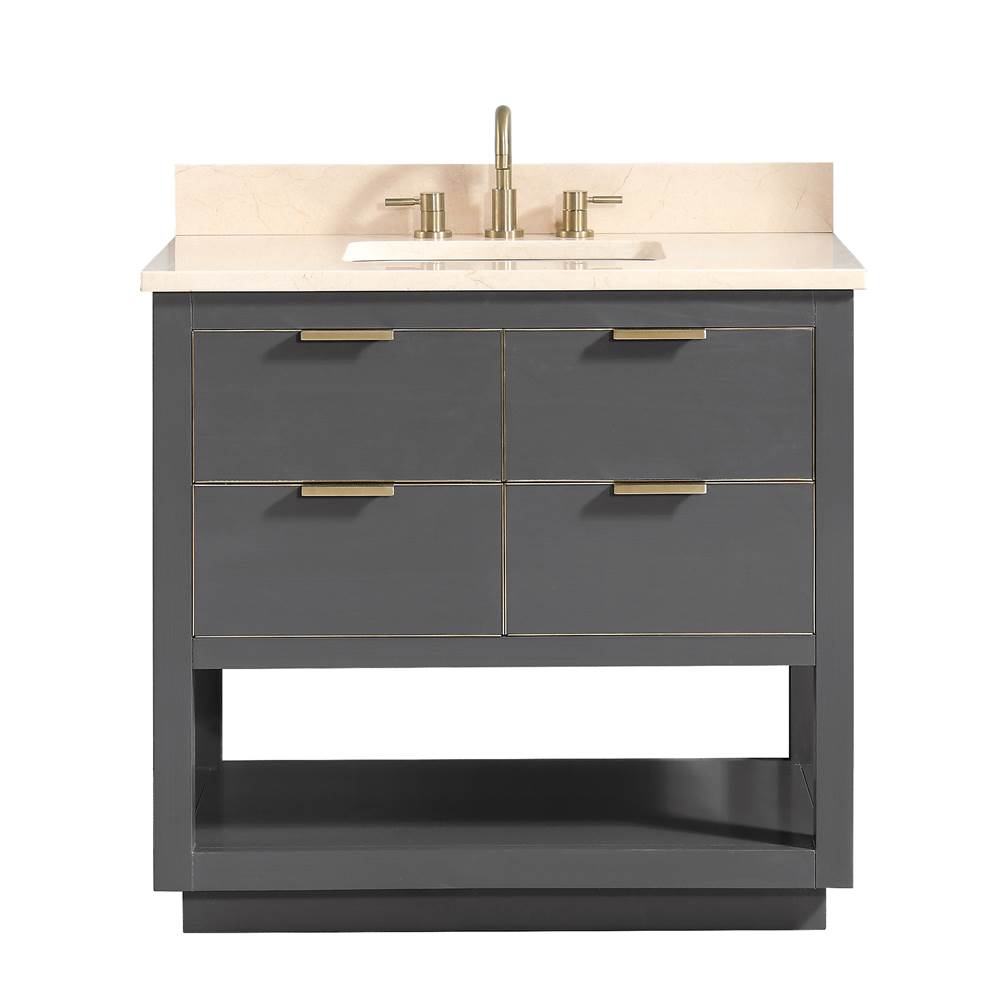 Avanity Avanity Allie 37 in. Vanity Combo in Twilight Gray with Gold Trim and Crema Marfil Marble Top