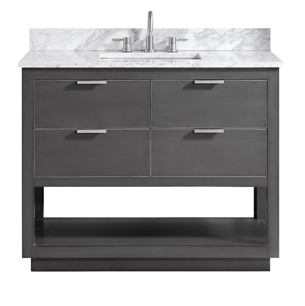 Avanity Avanity Allie 43 in. Vanity Combo in Twilight Gray with Silver Trim and Carrara White Marble Top