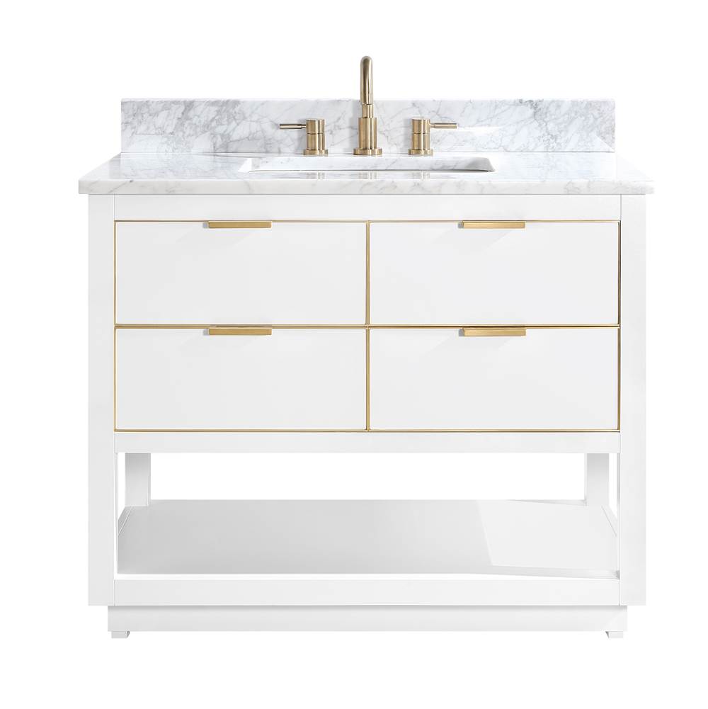 Avanity Avanity Allie 43 in. Vanity Combo in White with Gold Trim and Carrara White Marble Top