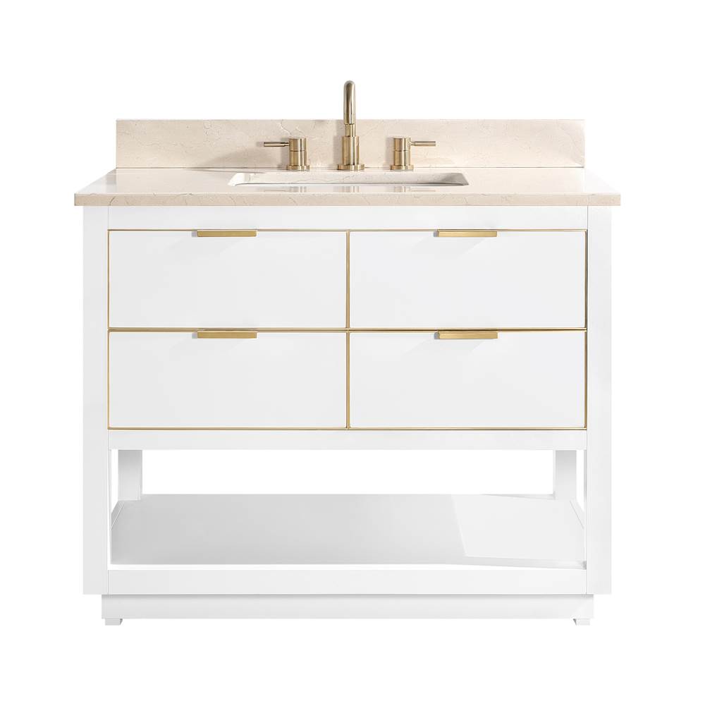 Avanity Avanity Allie 43 in. Vanity Combo in White with Gold Trim and Crema Marfil Marble Top