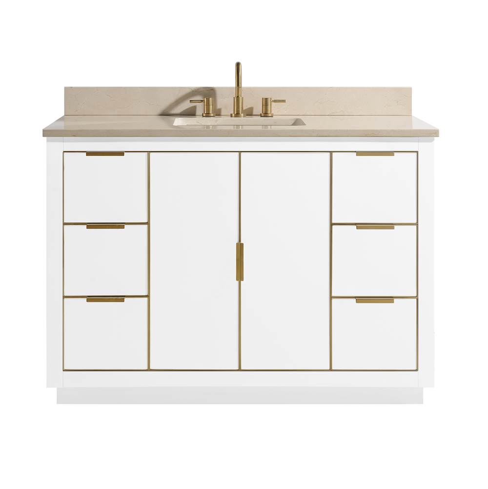 Avanity Avanity Austen 49 in. Vanity Combo in White with Gold Trim and Crema Marfil Marble Top