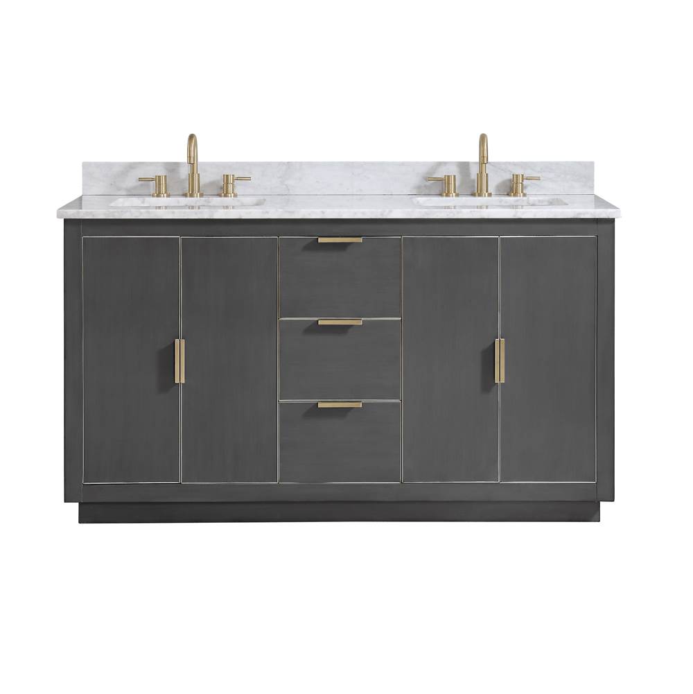 Avanity Avanity Austen 61 in. Vanity Combo in Twilight Gray with Gold Trim and Carrara White Marble Top