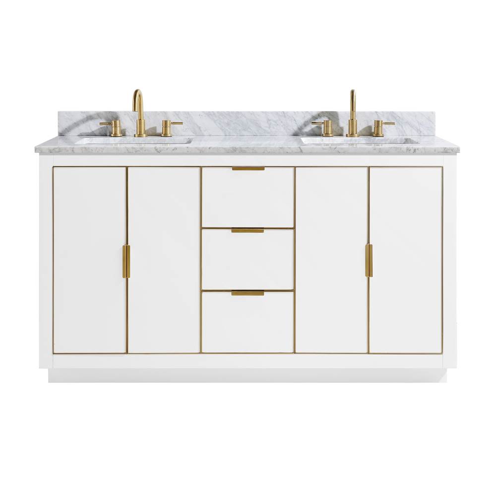Avanity Avanity Austen 61 in. Vanity Combo in White with Gold Trim and Carrara White Marble Top