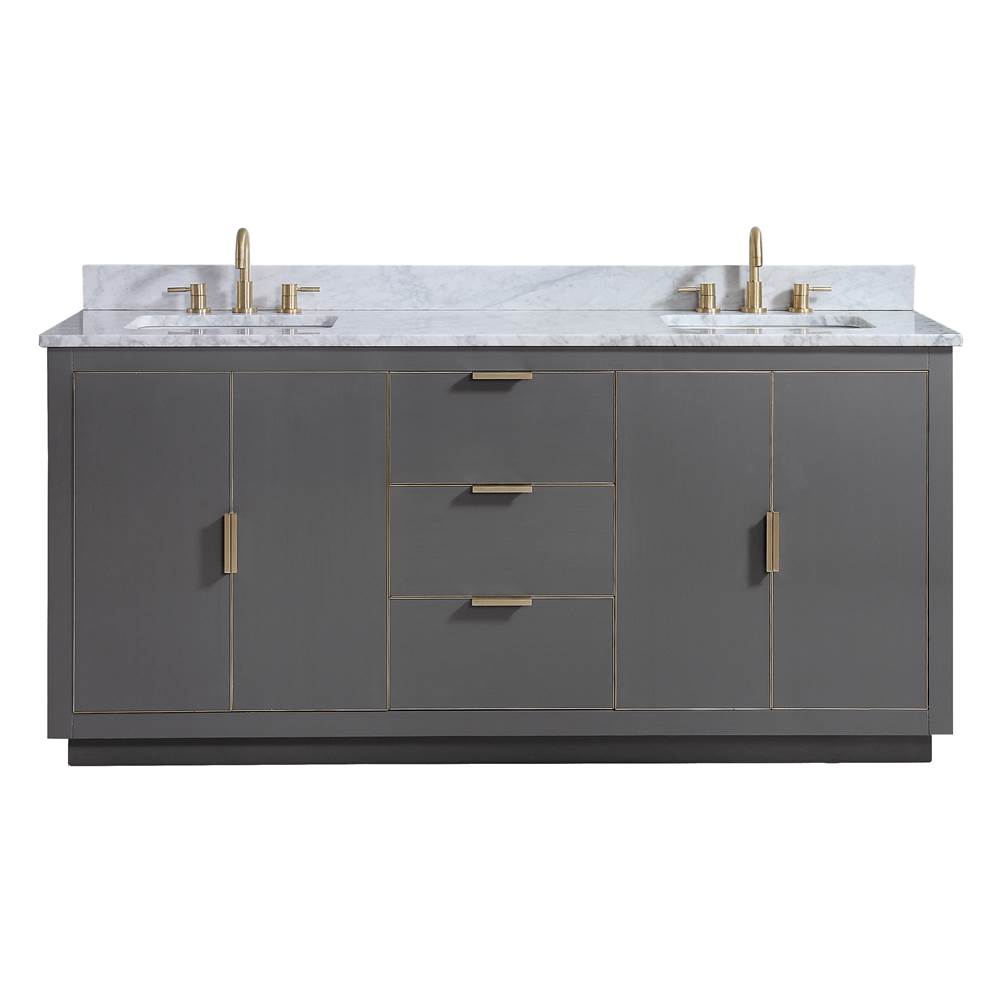 Avanity Avanity Austen 73 in. Vanity Combo in Twilight Gray with Gold Trim and Carrara White Marble Top