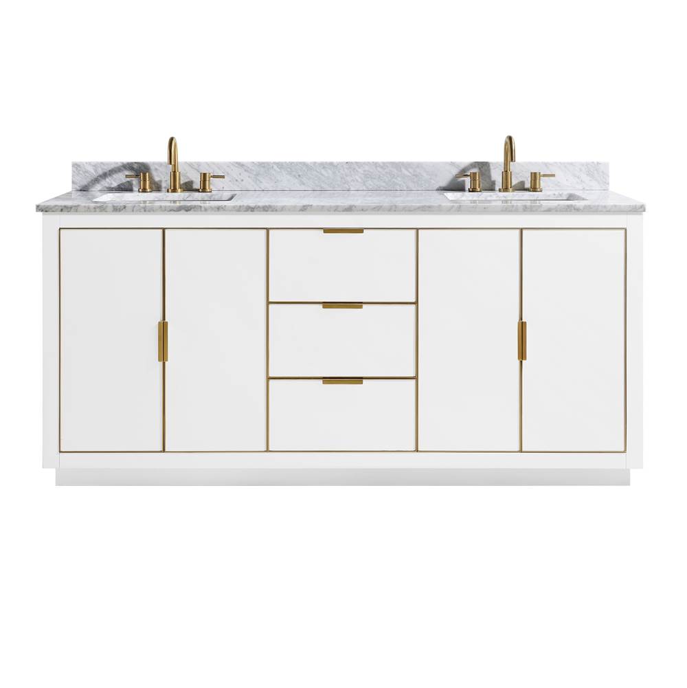 Avanity Avanity Austen 73 in. Vanity Combo in White with Gold Trim and Carrara White Marble Top