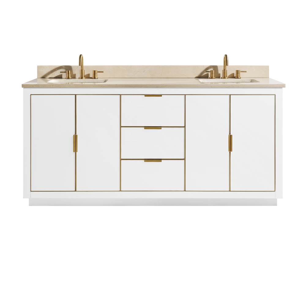 Avanity Avanity Austen 73 in. Vanity Combo in White with Gold Trim and Crema Marfil Marble Top