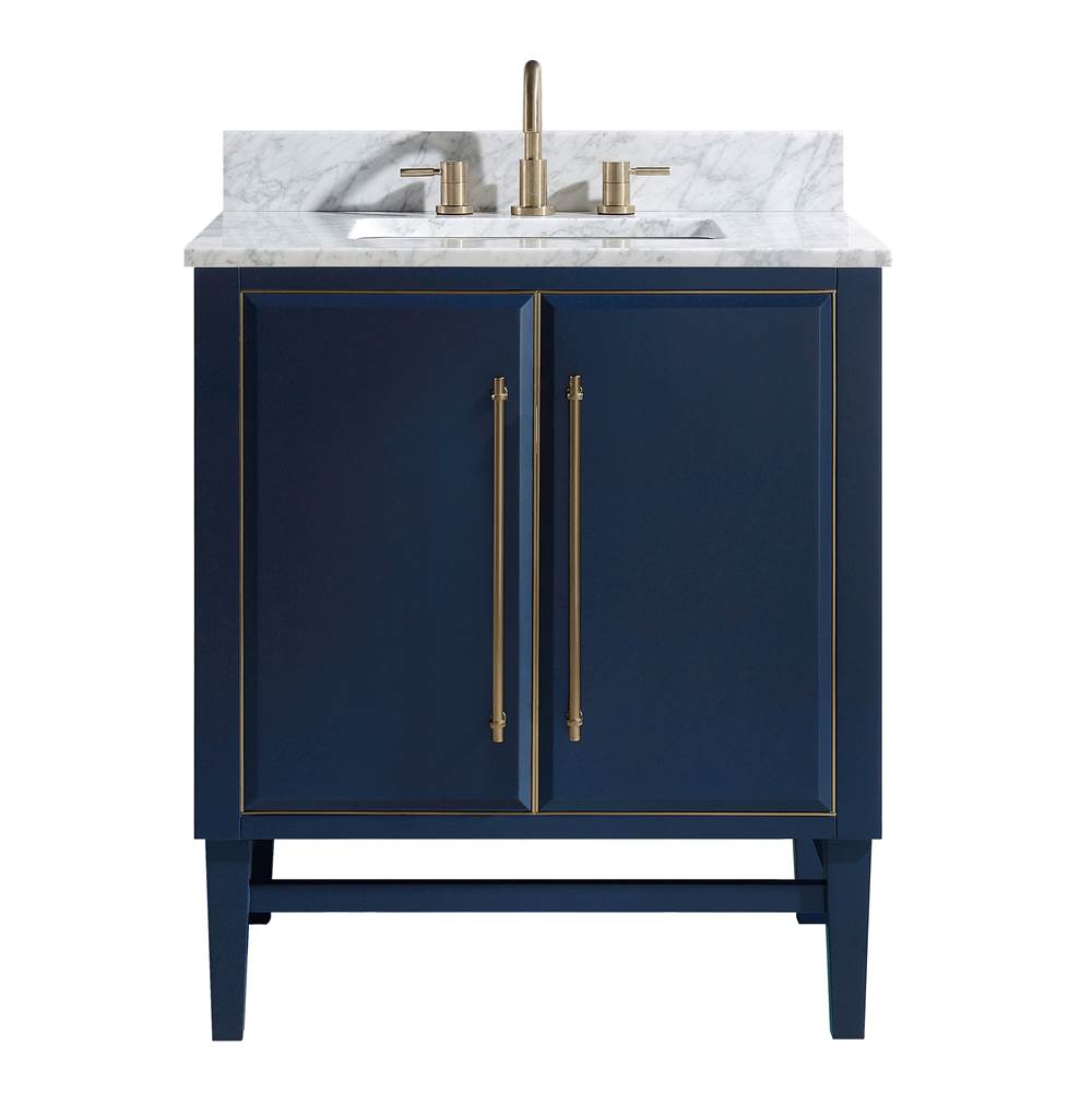 Avanity Avanity Mason 31 in. Vanity Combo in Navy Blue with Gold Trim and Carrara White Marble Top