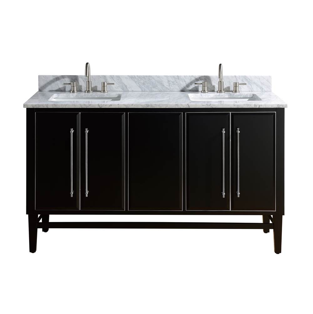 Avanity Avanity Mason 61 in. Vanity Combo in Black with Silver Trim and Carrara White Marble Top