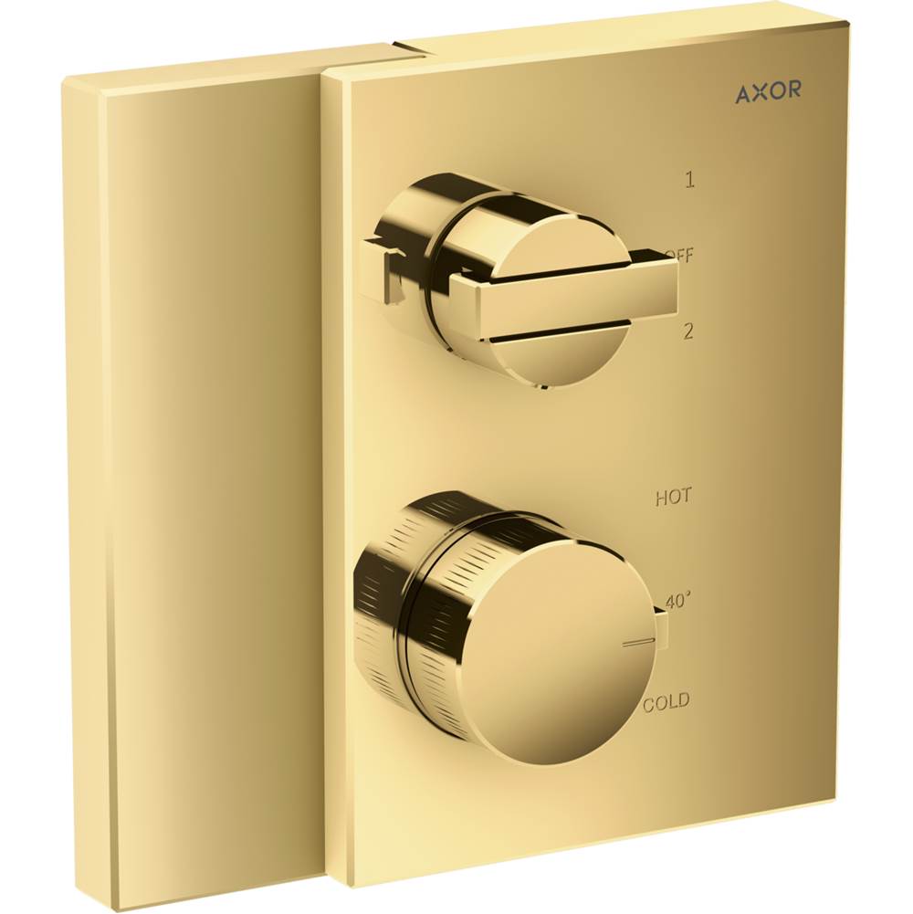 Axor Edge Thermostatic Trim with Volume Control and Diverter in Polished Gold Optic