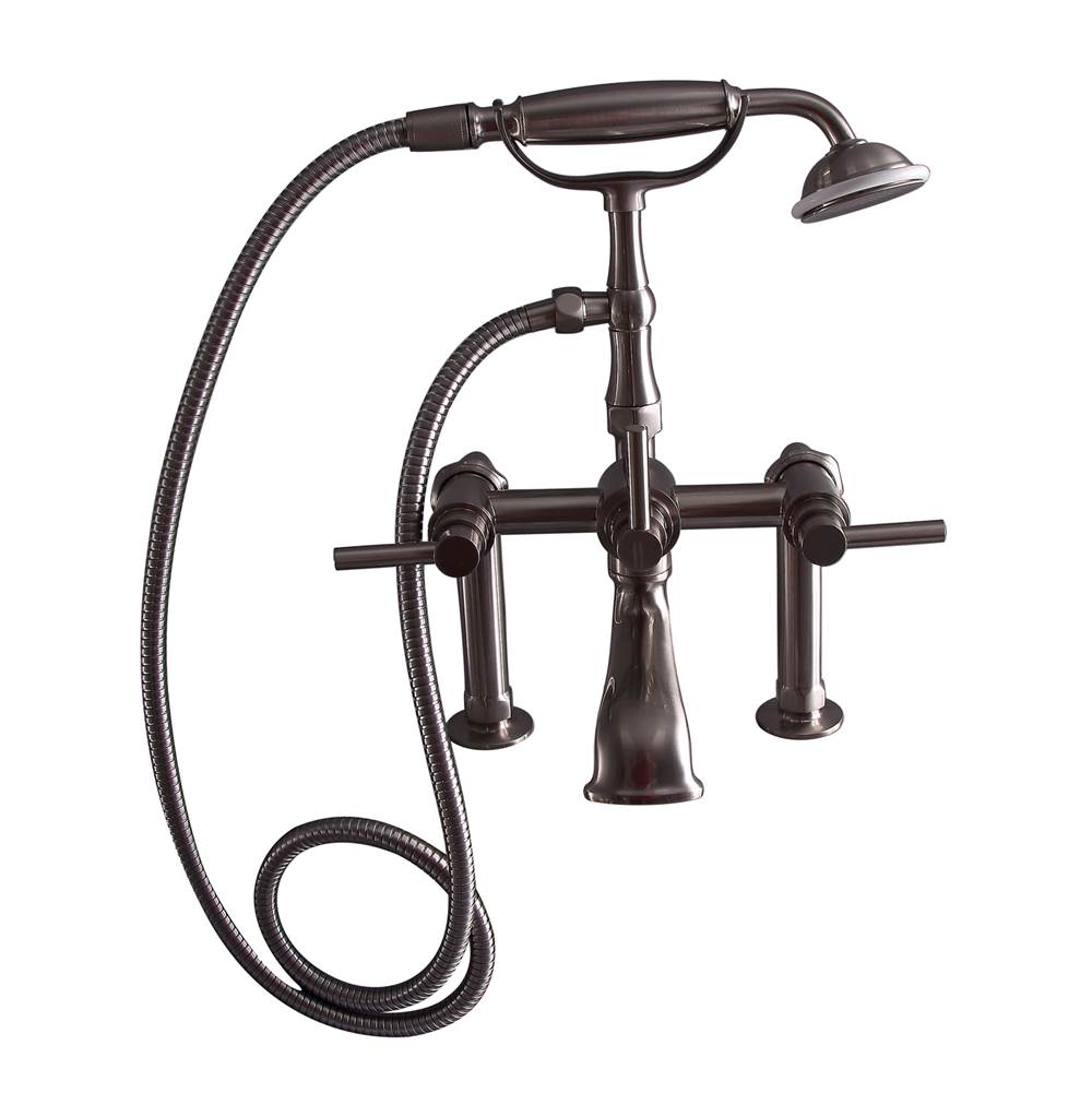 Barclay Deck Mount Tub Faucet w/ LeveHandles, Hand Shower-BN