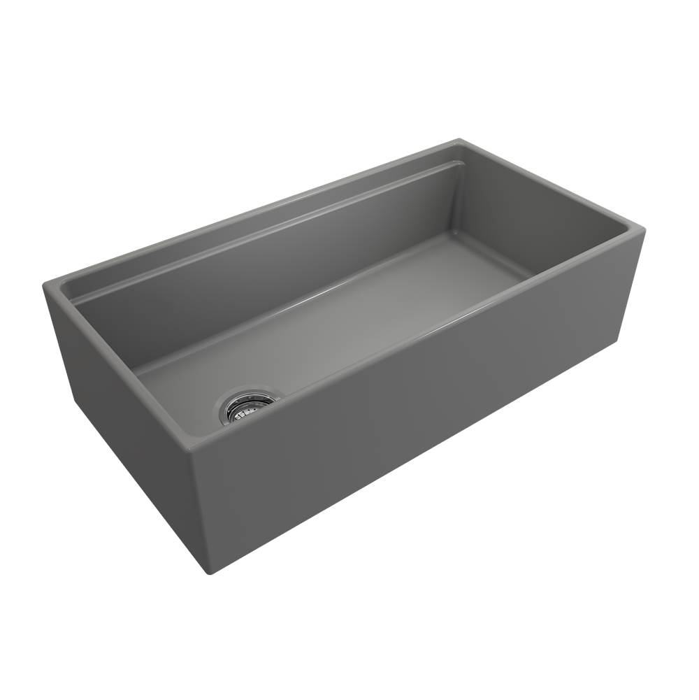 BOCCHI Contempo Step-Rim Apron Front Fireclay 36 in. Single Bowl Kitchen Sink with Integrated Work Station & Accessories in Matte Gray