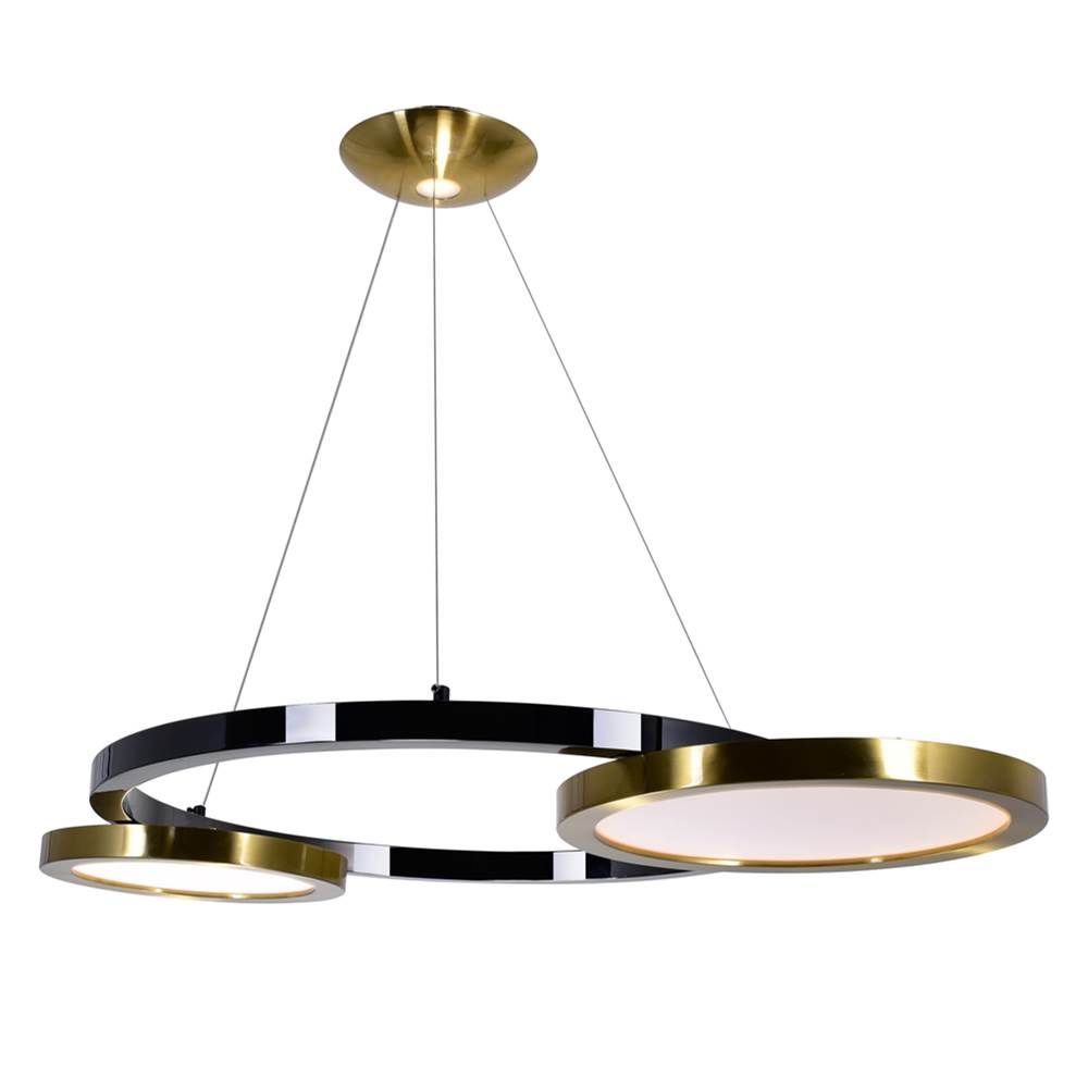 CWI Lighting Deux Lunes LED Chandelier With Brass and Pearl Black Finish