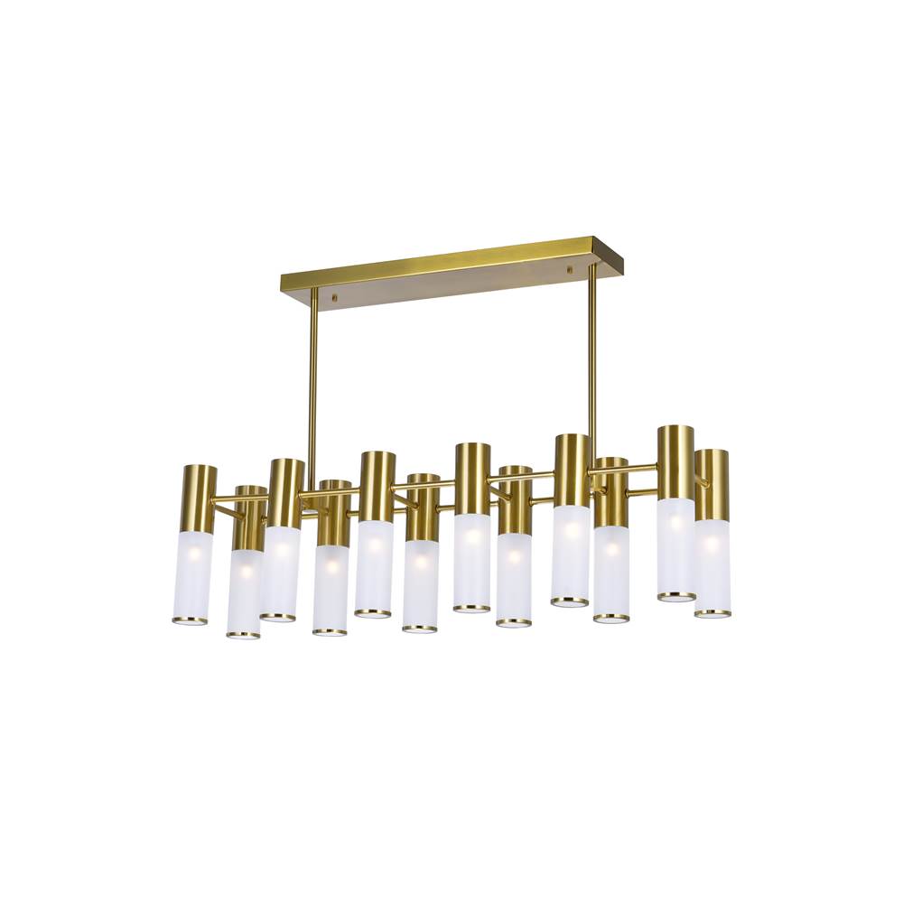 CWI Lighting Pipes 12 Light Island/Pool Table Chandelier With Brass Finish