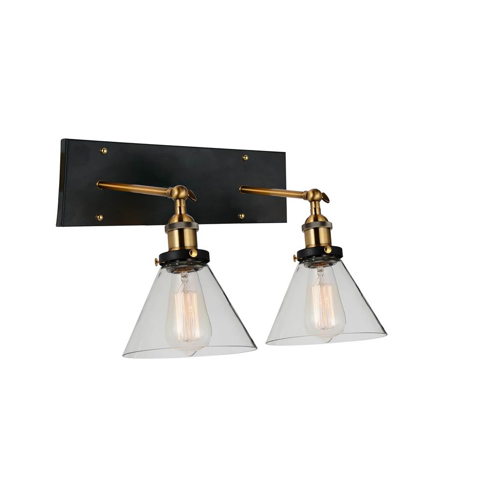 CWI Lighting Eustis 2 Light Wall Sconce With Black and Gold Brass Finish