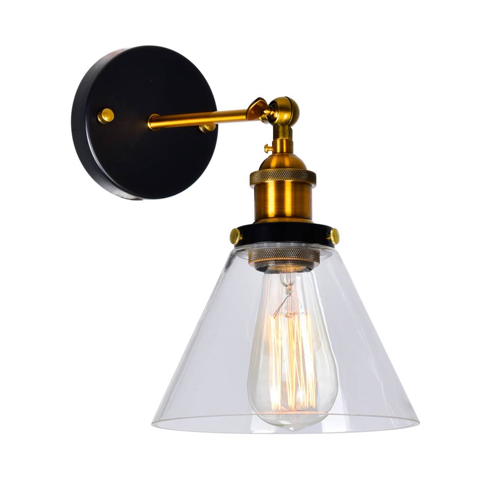 CWI Lighting Eustis 1 Light Wall Sconce With Black and Gold Brass Finish