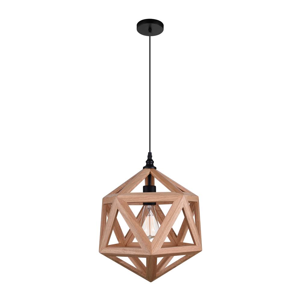 CWI Lighting Lante 1 Light Pendant With Black and Wood Finish