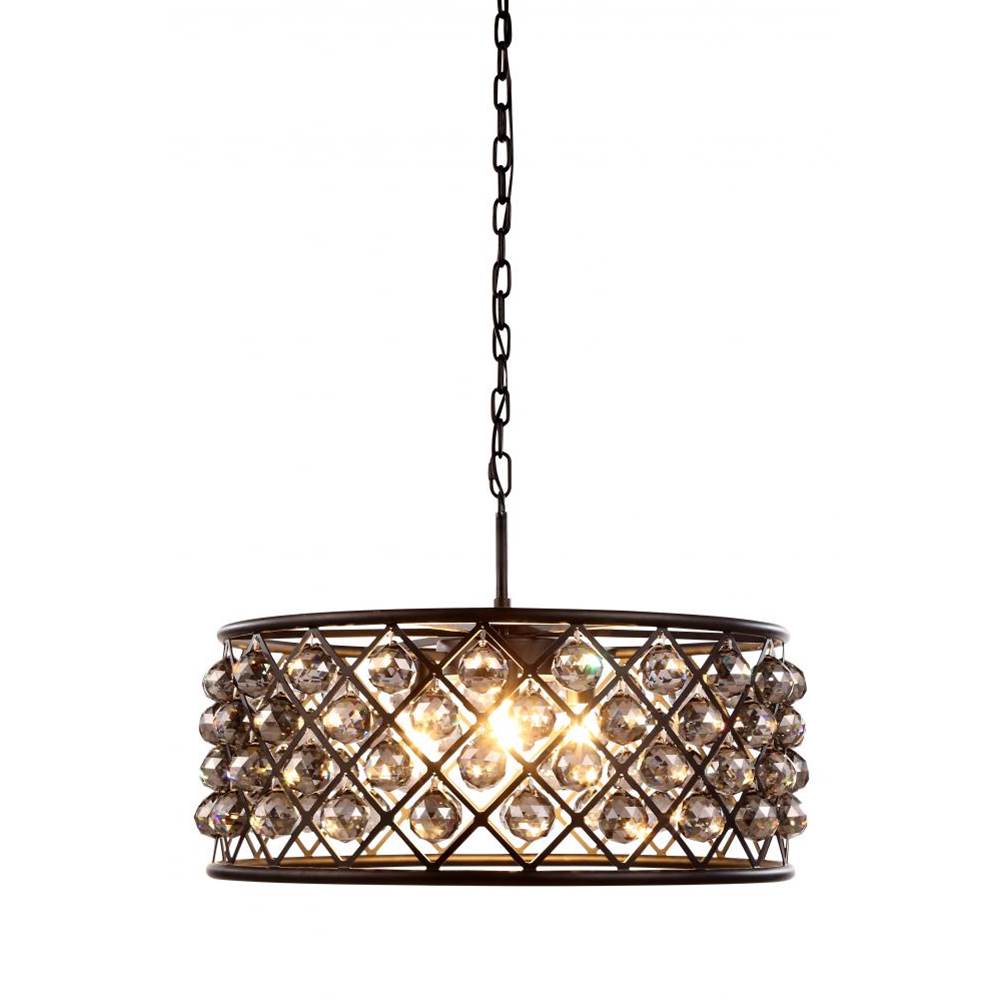 Elegant Lighting 1214 Madison Collection Pendant Lamp D:25in H:10.5in Lt:6 Mocha Brown Finish Royal Cut Silver Shade