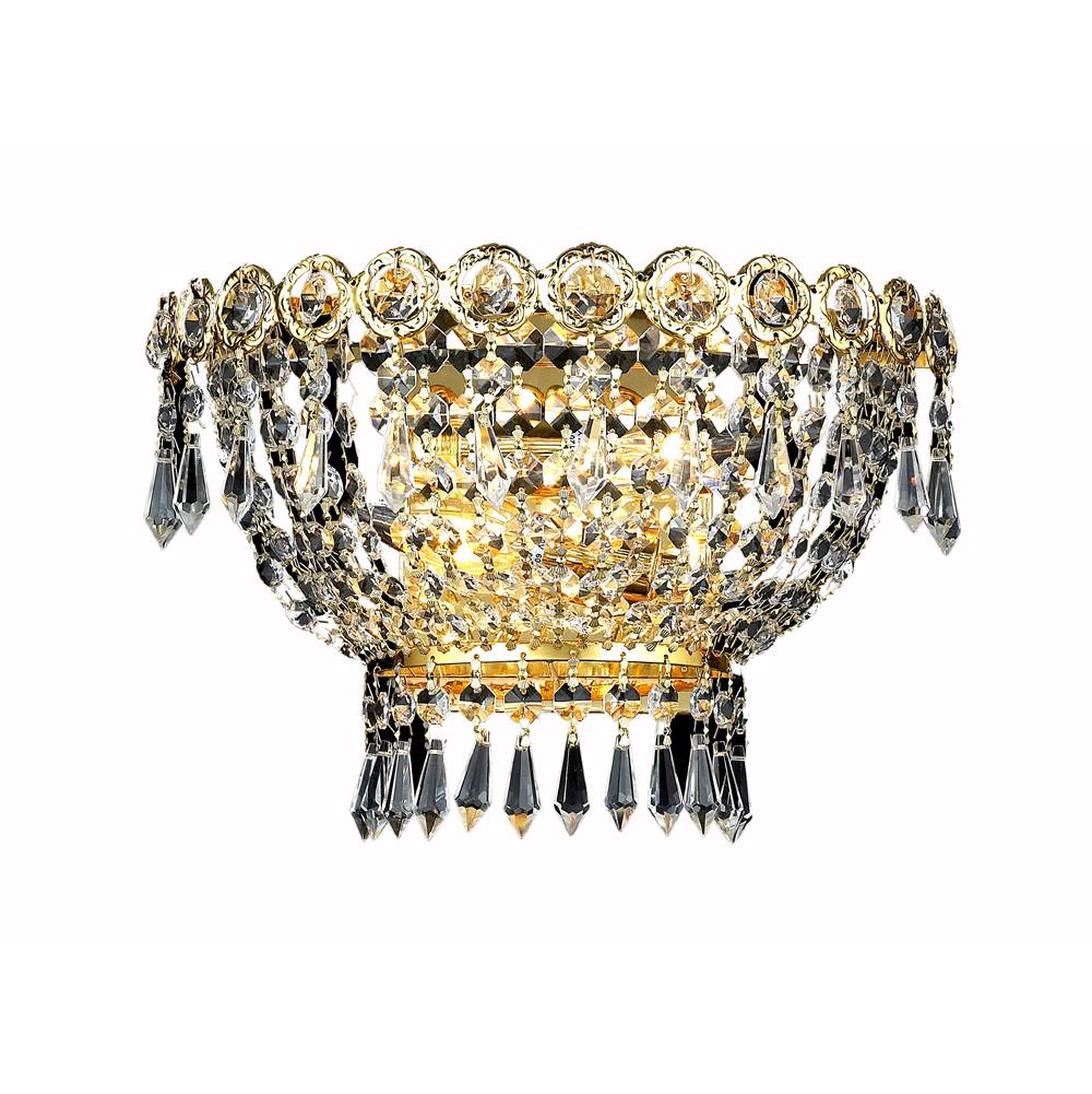 Elegant Lighting Century 2 Light Gold Wall Sconce Clear Royal Cut Crystal