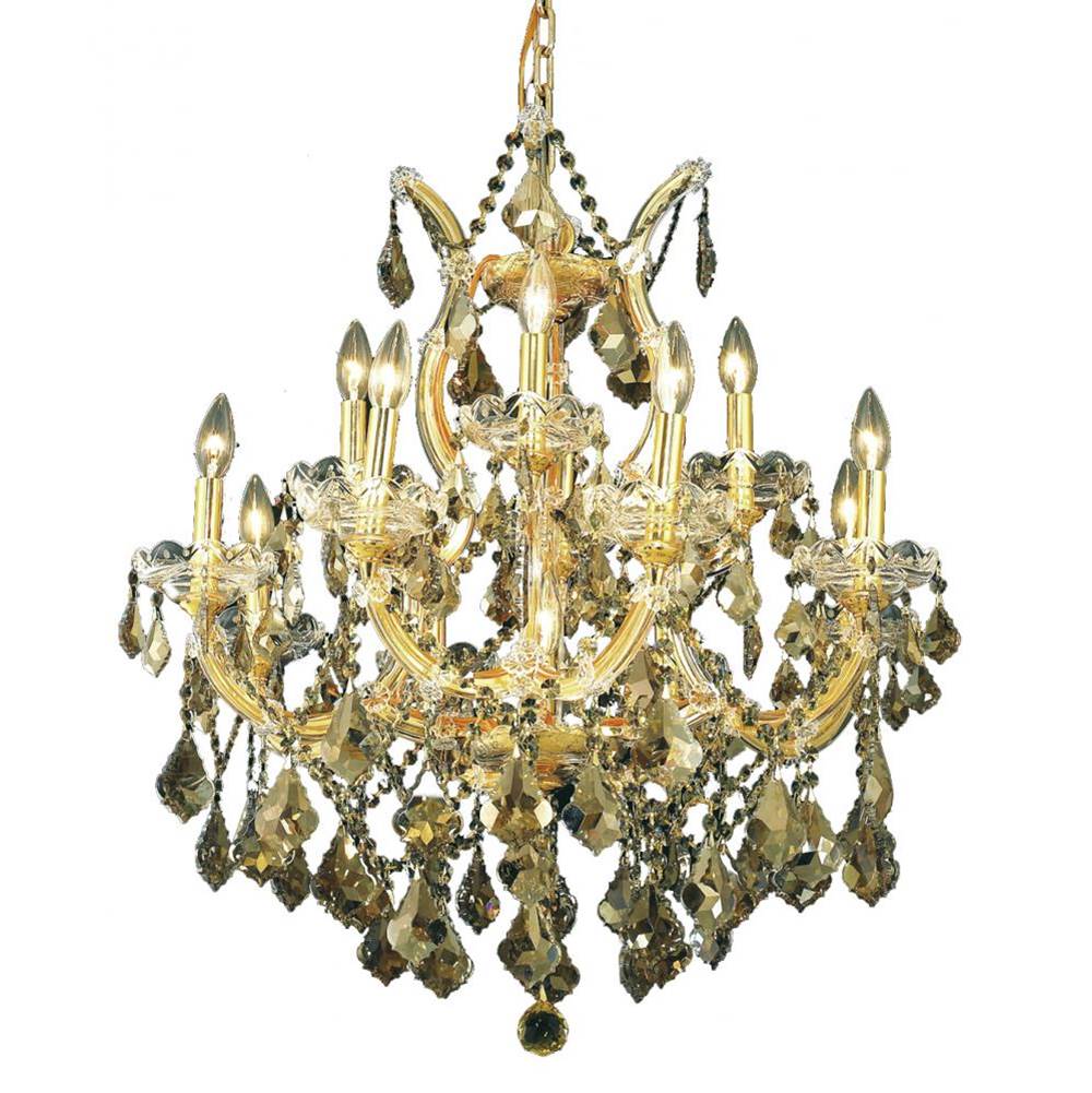 Elegant Lighting Maria Theresa 13 Light Gold Chandelier Golden Teak (Smoky) Royal Cut Crystal