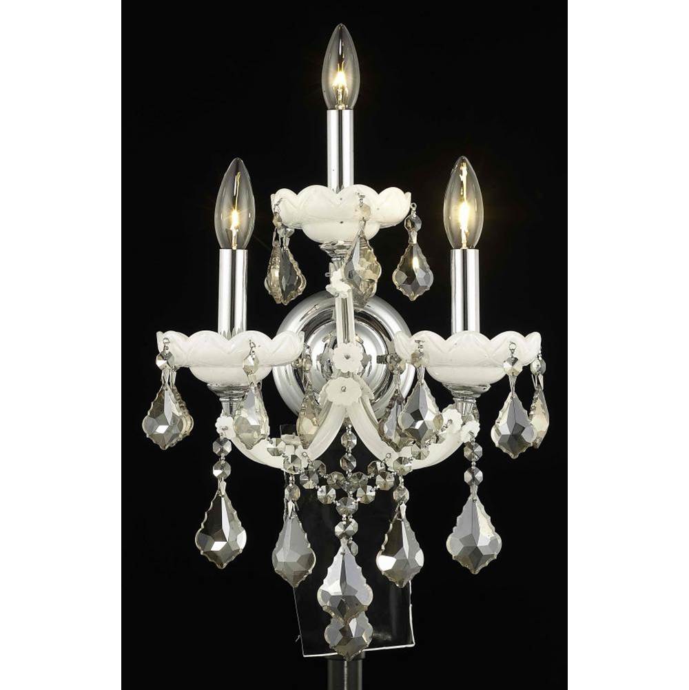 Elegant Lighting Maria Theresa 3 Light White Wall Sconce Clear Royal Cut Crystal