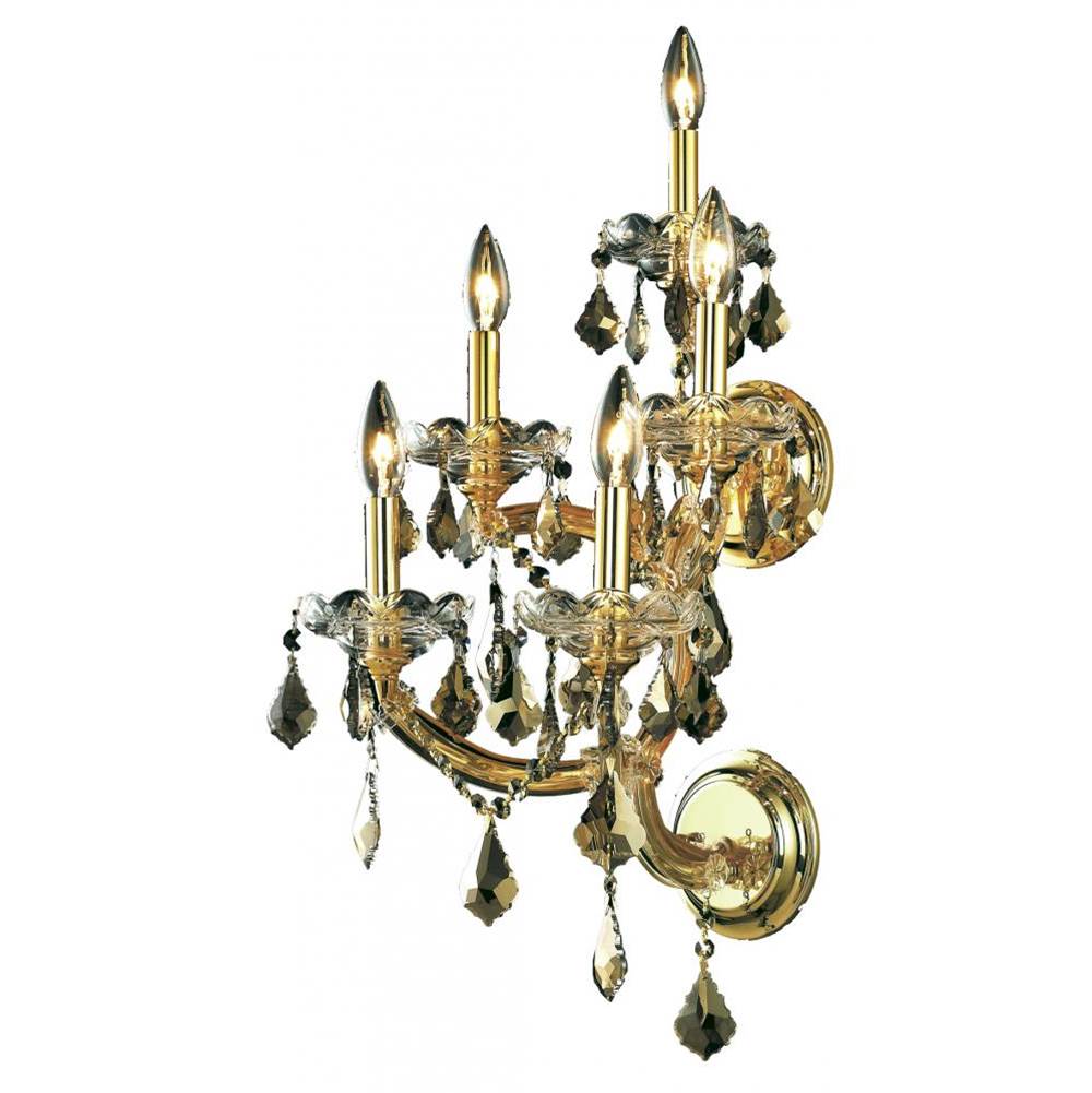 Elegant Lighting Maria Theresa 5 Light Gold Wall Sconce Golden Teak (Smoky) Royal Cut Crystal