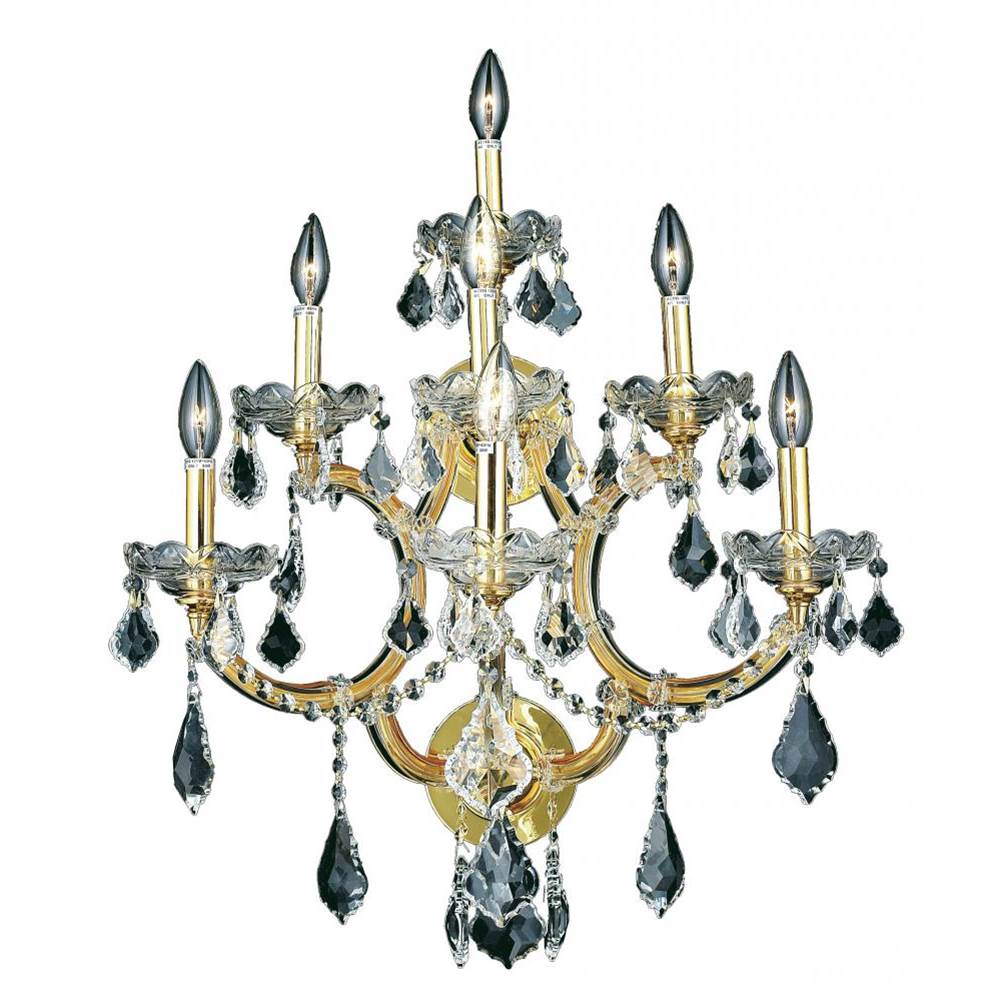 Elegant Lighting Maria Theresa 7 Light Gold Wall Sconce Clear Royal Cut Crystal