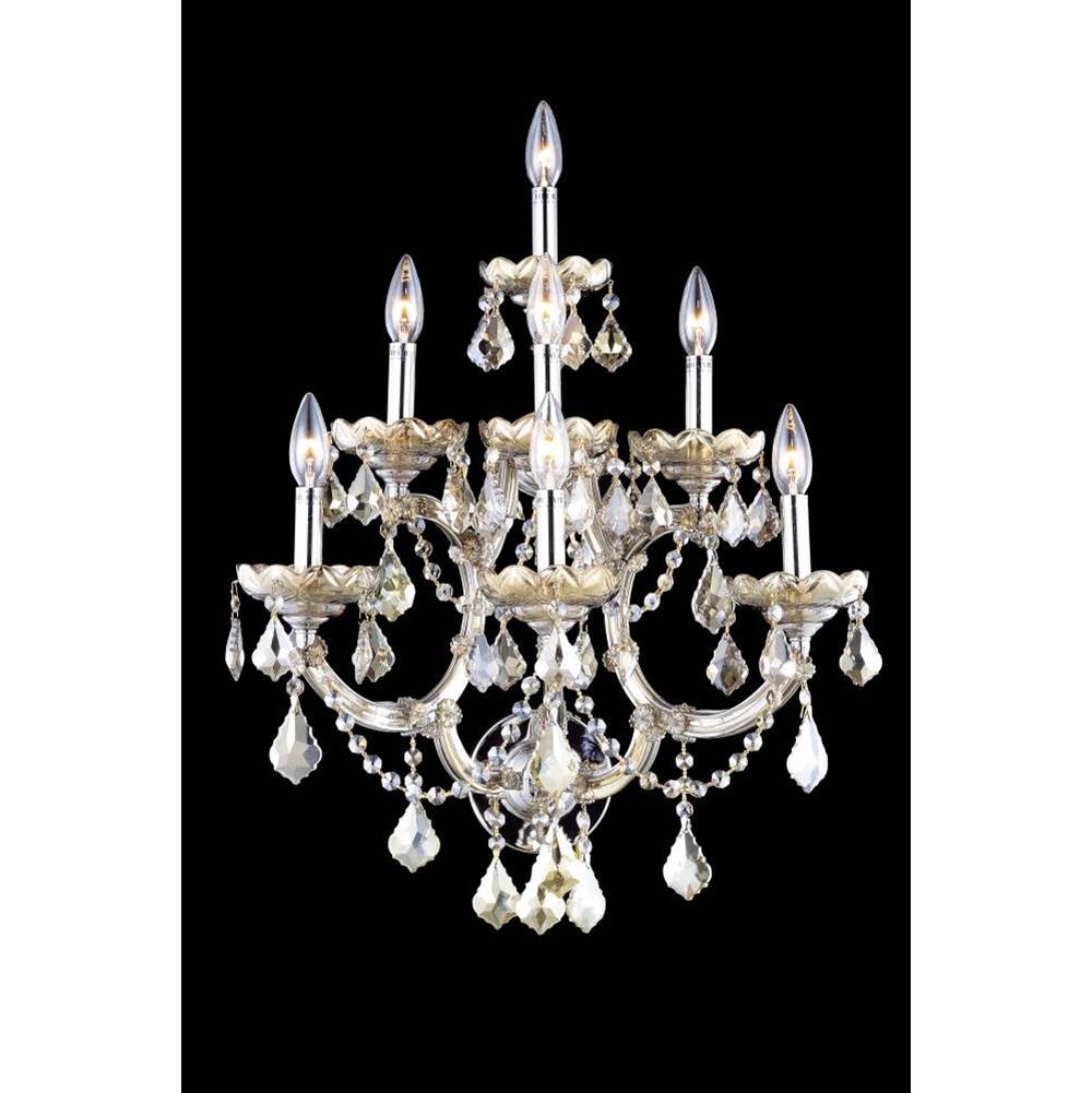 Elegant Lighting Maria Theresa 7 Light Golden Teak Wall Sconce Golden Teak (Smoky) Royal Cut Crystal