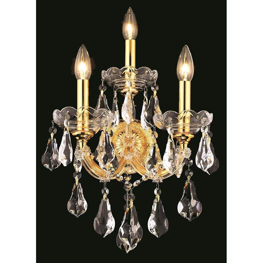 Elegant Lighting Maria Theresa 3 Light Gold Wall Sconce Clear Royal Cut Crystal