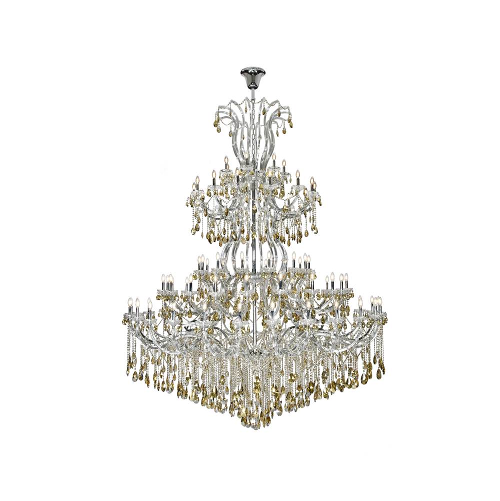 Elegant Lighting Maria Theresa 84 Light Chrome Chandelier With Golden Teak Tear Drop Crystals Golden Teak (Smoky) Royal Cut Crystal