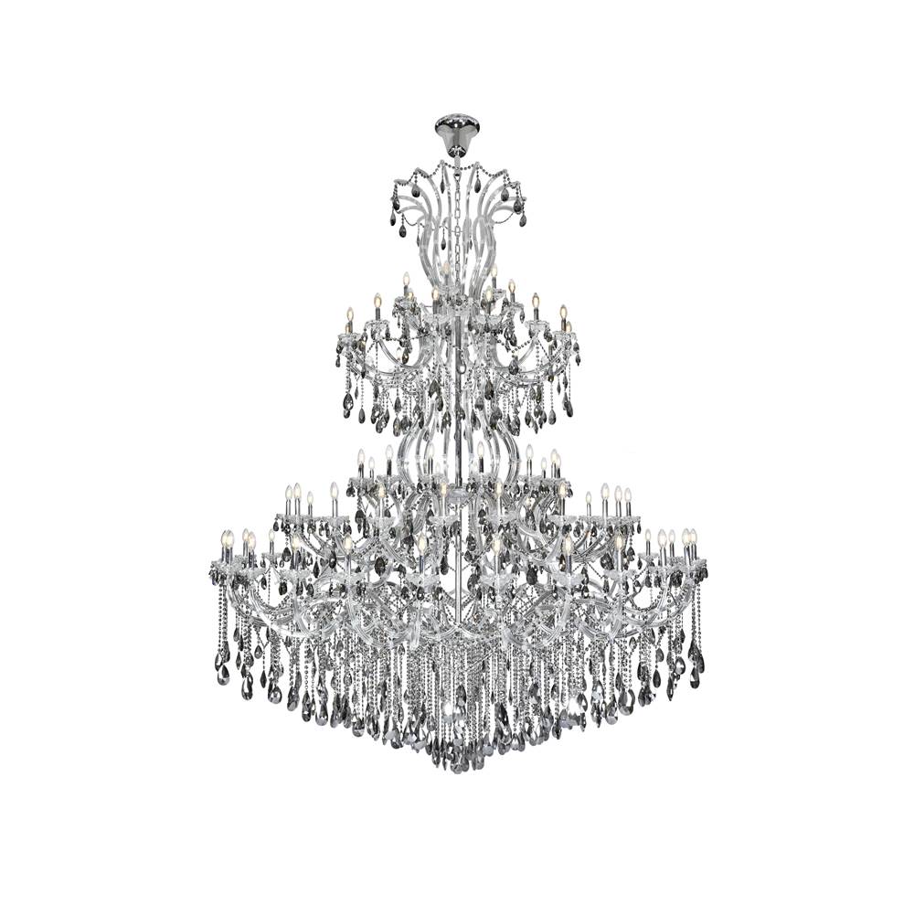 Elegant Lighting Maria Theresa 84 Light Chrome Chandelier With Silver Shade Tear Drop Crystals Silver Shade (Grey) Royal Cut Crystal