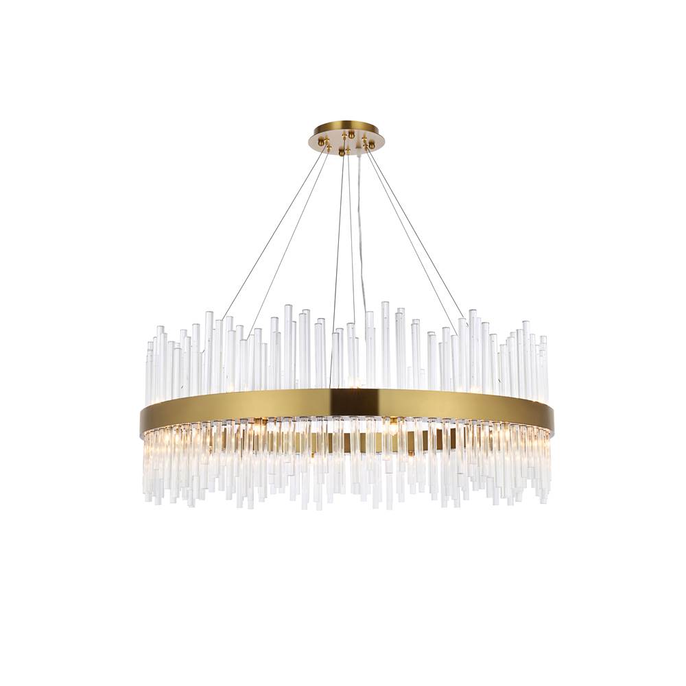 Elegant Lighting Dallas 36 Inch Round Crystal Pendant In Satin Gold