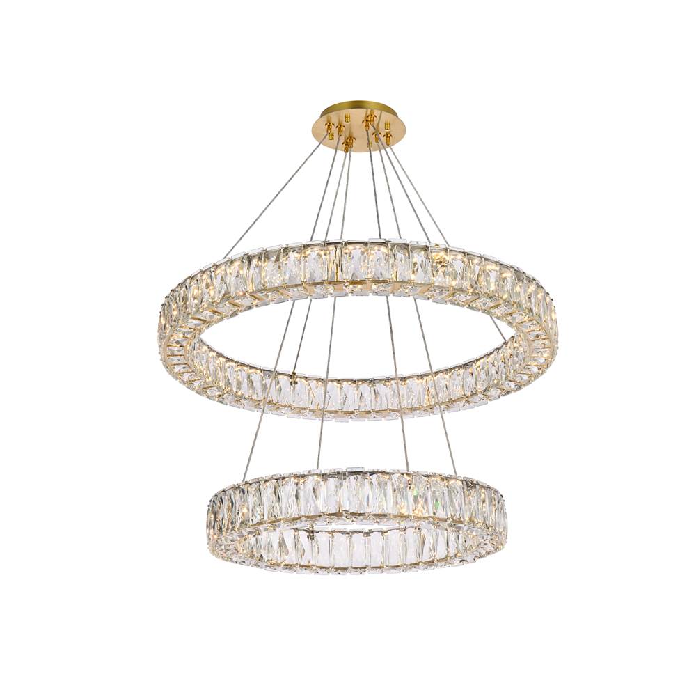Elegant Lighting Monroe 28 Inch Led Double Ring Chandelier In Gold