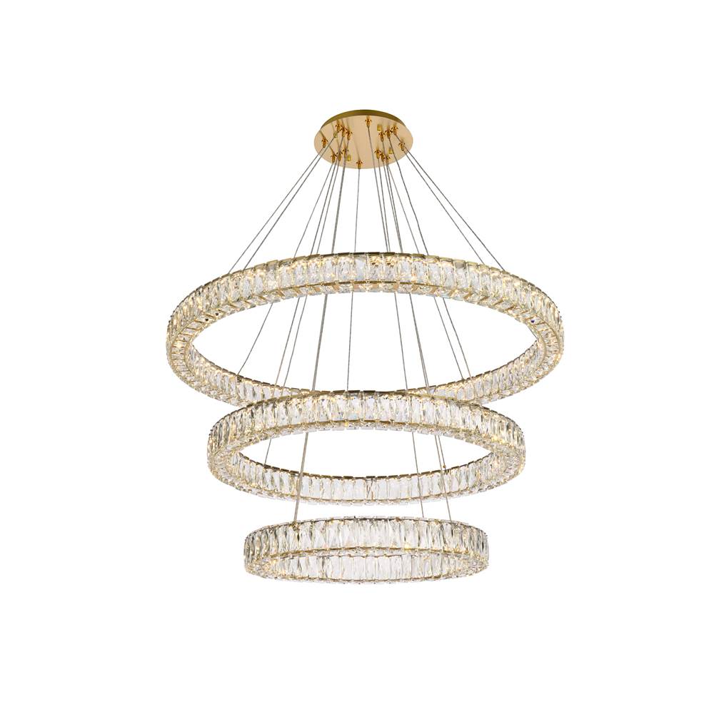 Elegant Lighting Monroe 41 Inch Led Triple Ring Chandelier In Gold