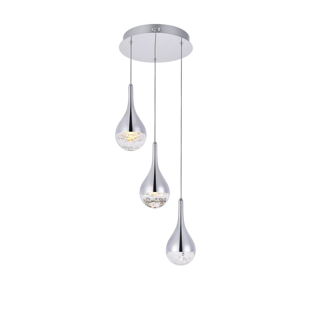 Elegant Lighting Amherst Collection LED 3-light chandelier 12in x 9in chrome finish