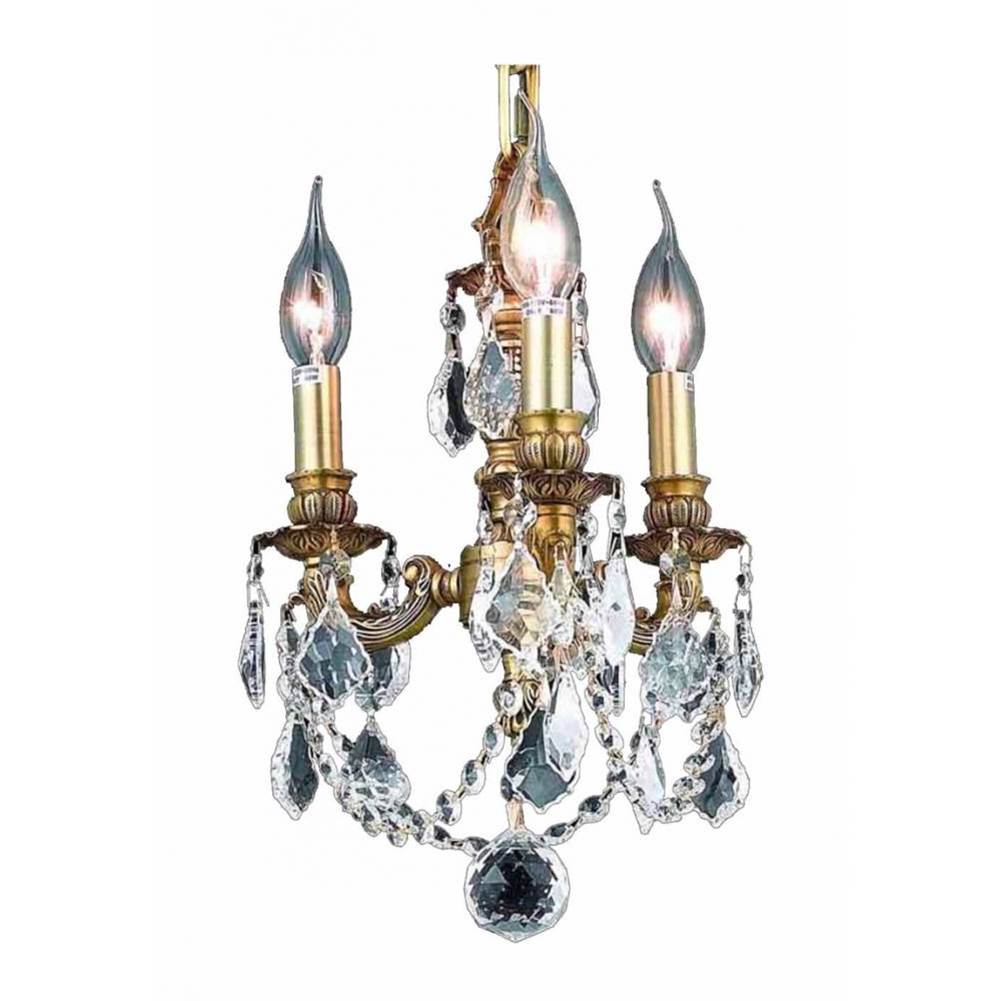 Elegant Lighting Lillie 3 Light French Gold Pendant Clear Royal Cut Crystal