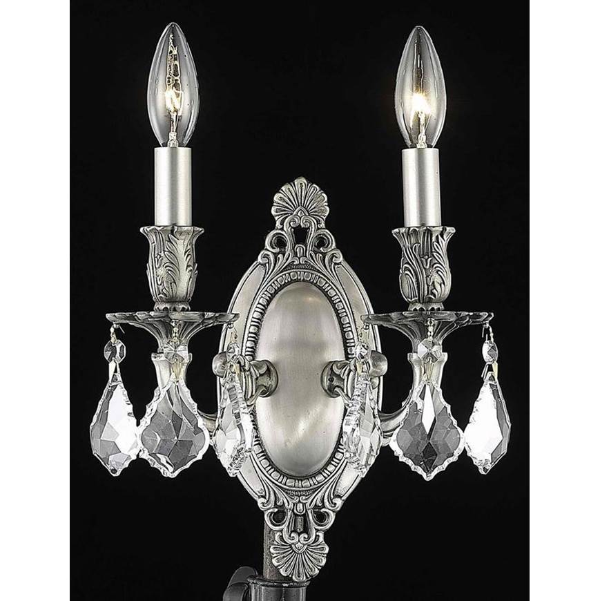 Elegant Lighting Rosalia 2 Light Pewter Wall Sconce Clear Royal Cut Crystal