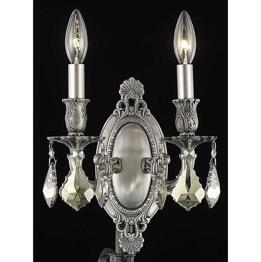 Elegant Lighting Rosalia 2 Light Pewter Wall Sconce Golden Teak (Smoky) Royal Cut Crystal