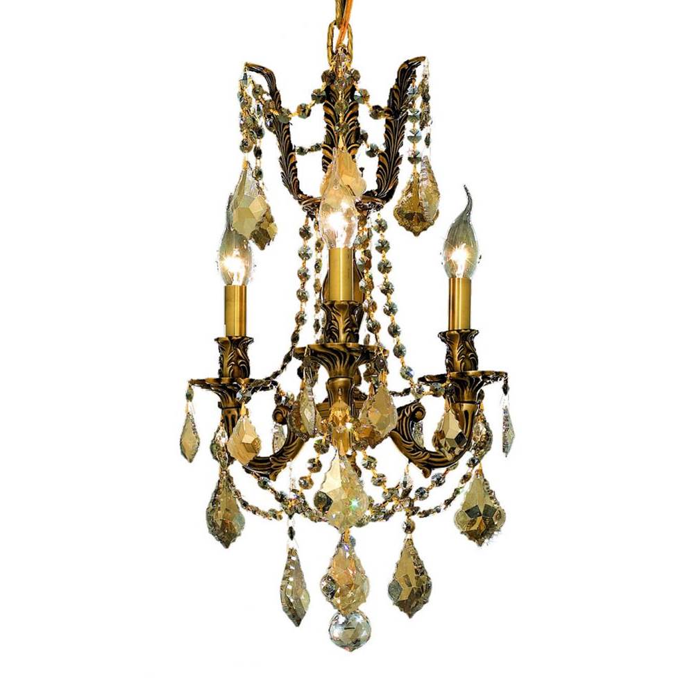 Elegant Lighting Rosalia 3 Light French Gold Pendant Golden Teak (Smoky) Royal Cut Crystal