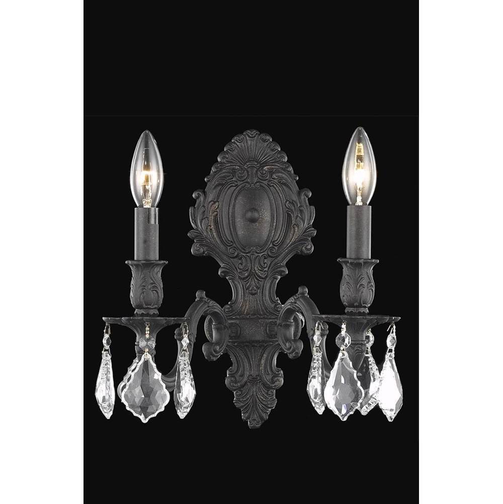 Elegant Lighting Monarch 2 Light Dark Bronze Wall Sconce Clear Royal Cut Crystal