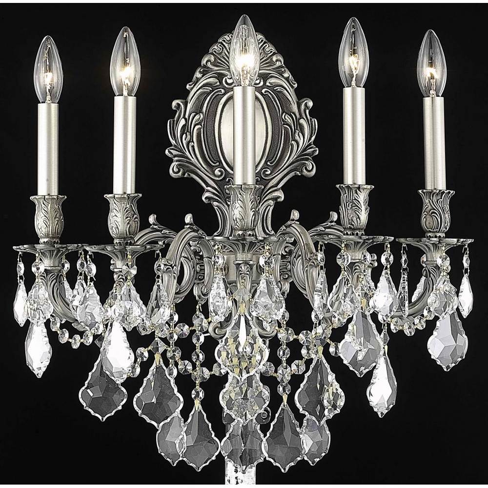 Elegant Lighting Monarch 5 Light Pewter Wall Sconce Clear Royal Cut Crystal