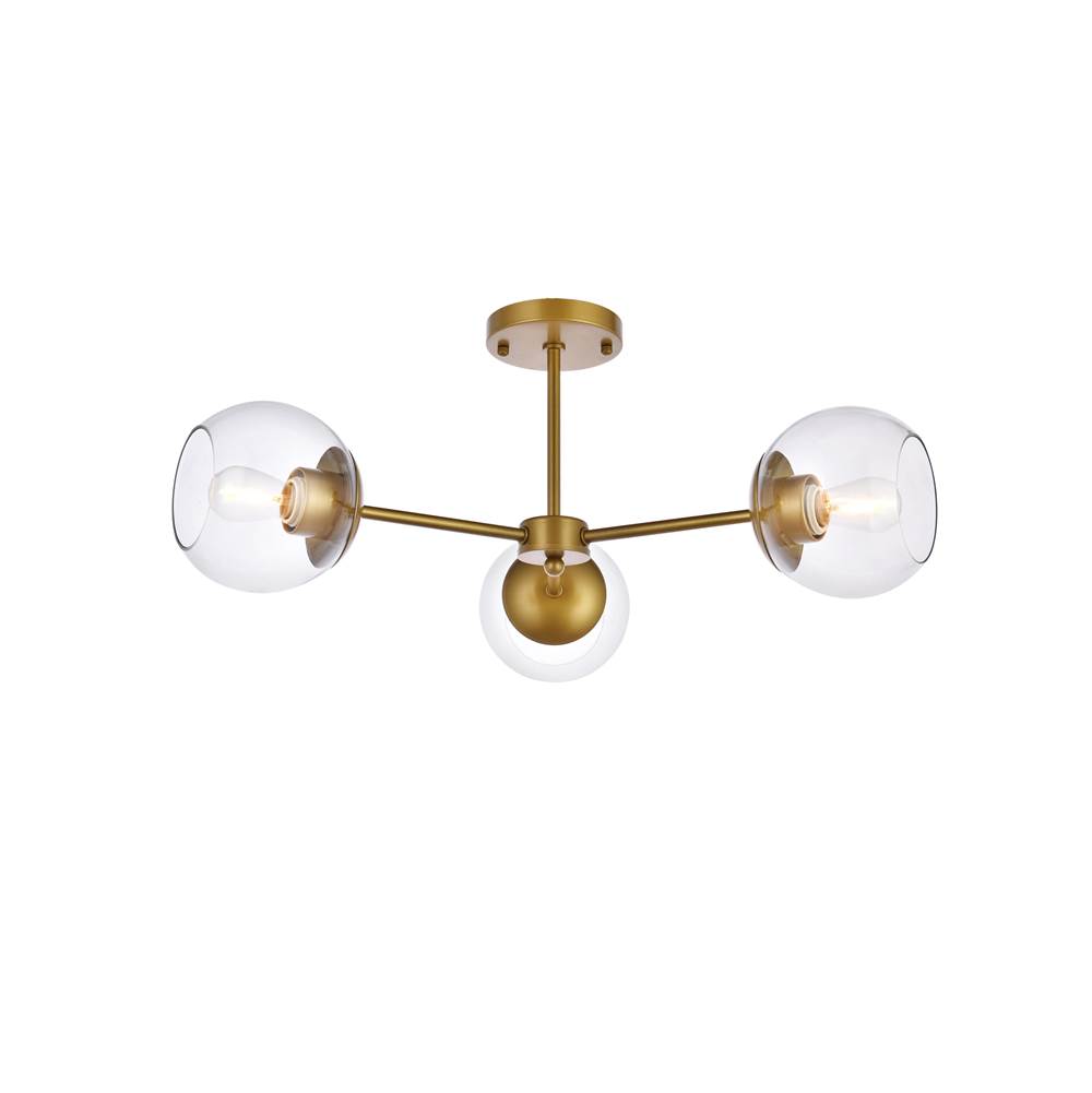 Elegant Lighting Briggs 26 Inch Flush Mount In Brass With Clear Shade