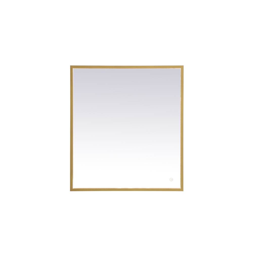 Elegant Lighting Pier 27X30 Inch Led Mirror With Adjustable Color Temperature 3000K/4200K/6400K In Brass
