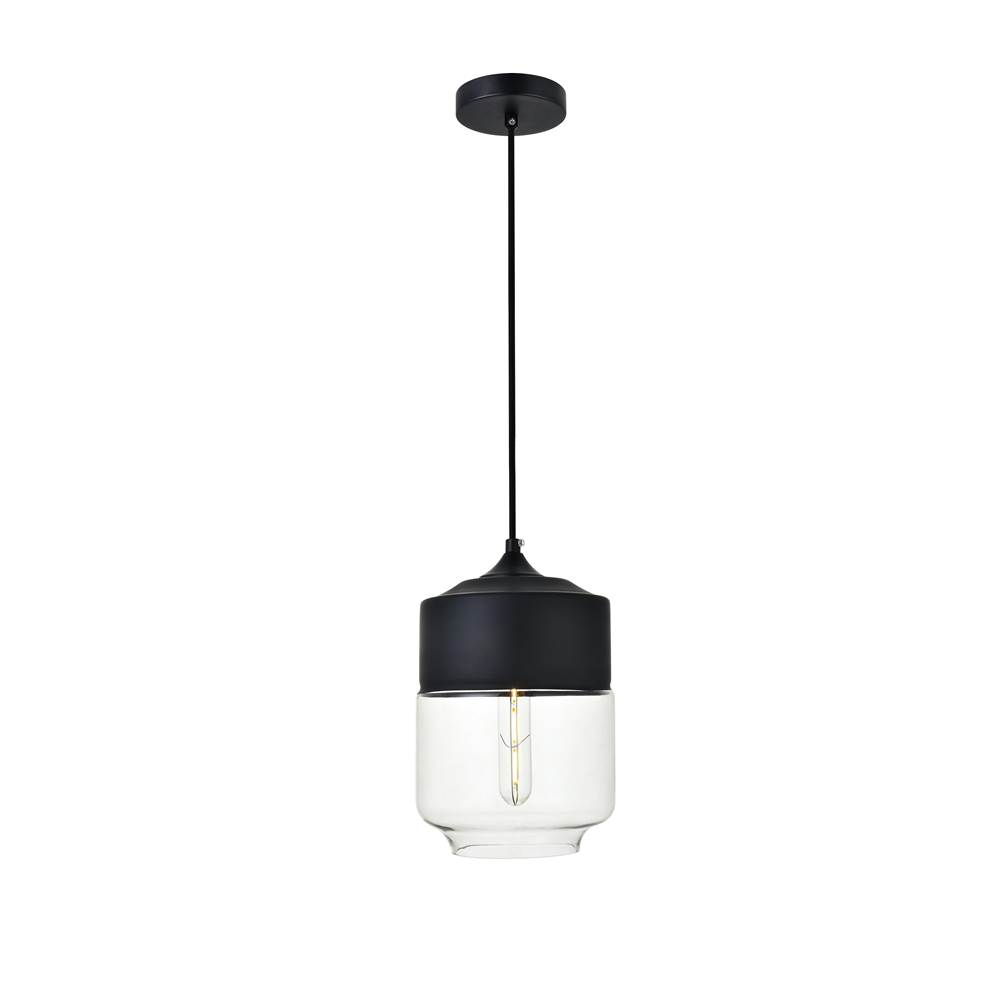 Elegant Lighting Ashwell 1 Light Black Pendant With Clear Glass