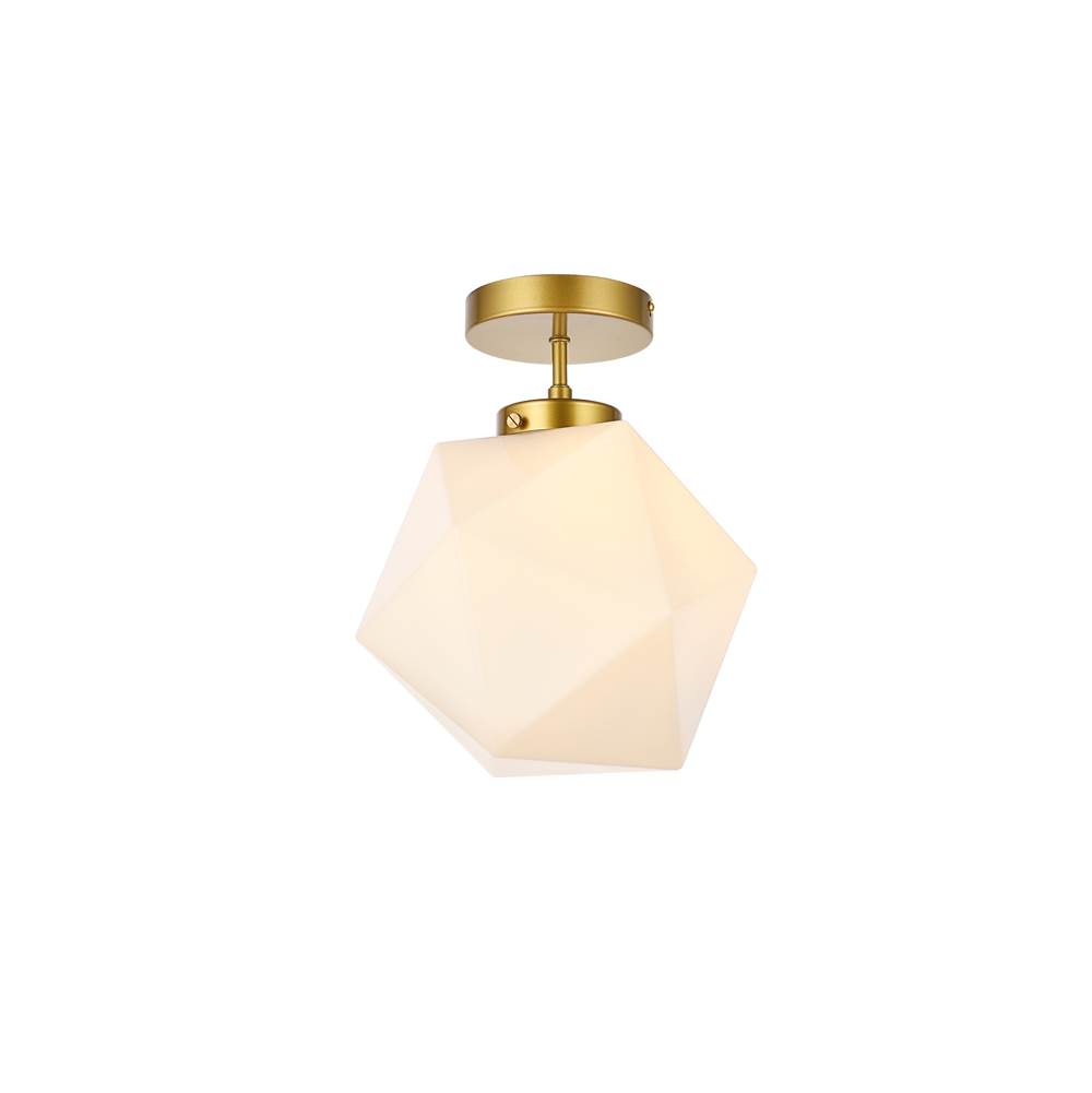 Elegant Lighting Lawrence 1 light brass and white glass flush mount