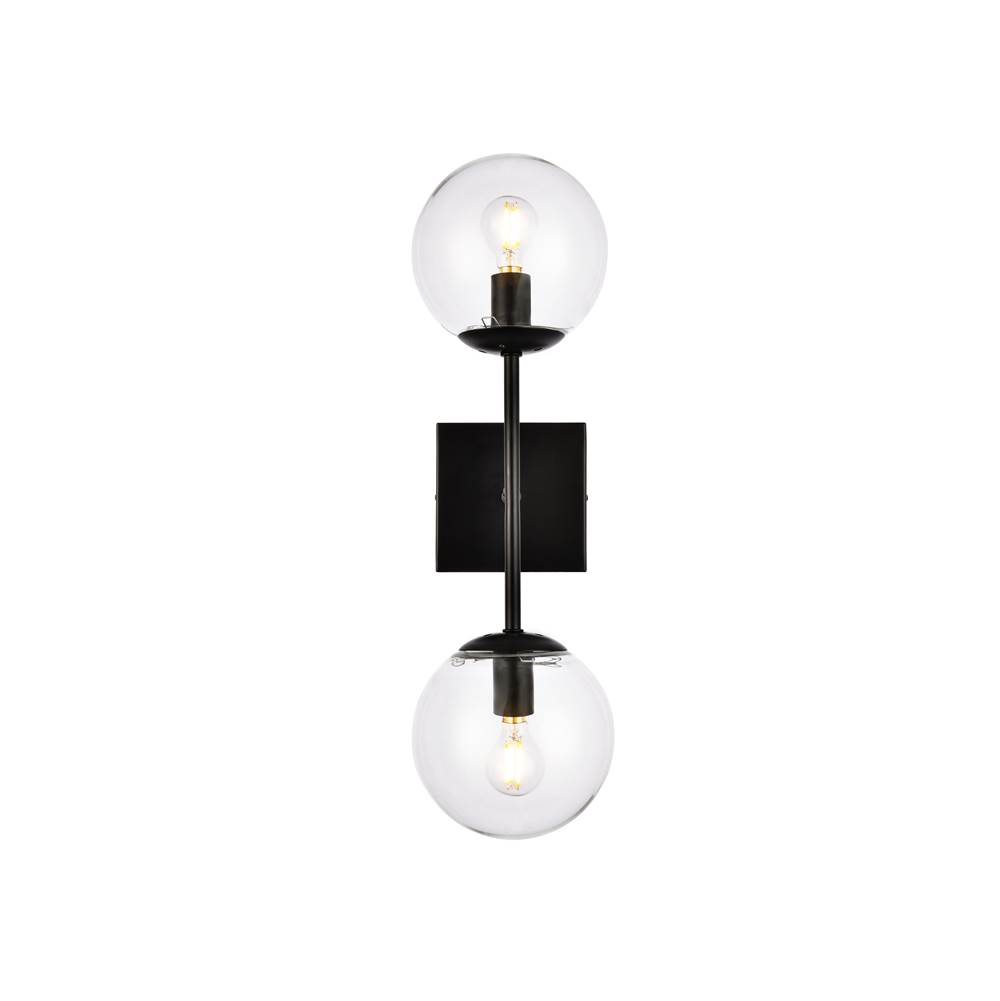 Elegant Lighting Neri 2 lights black and clear glass wall sconce