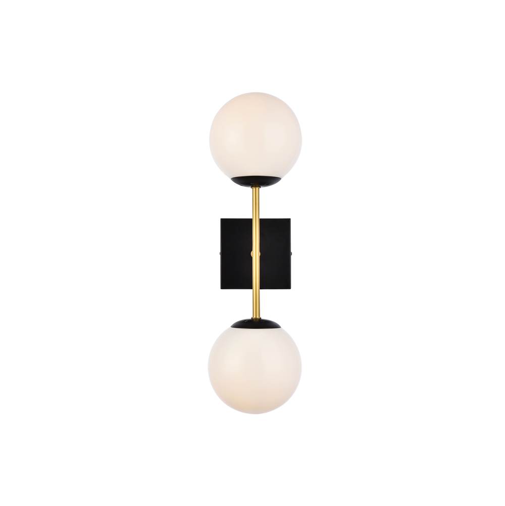 Elegant Lighting Neri 2 lights black and brass and white glass wall sconce