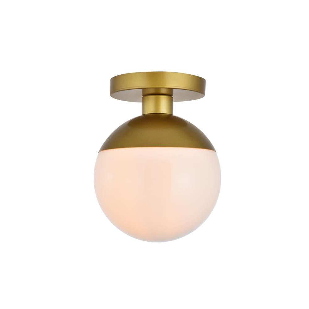 Elegant Lighting Eclipse 1 Light Brass Flush Mount With Frosted White Glass