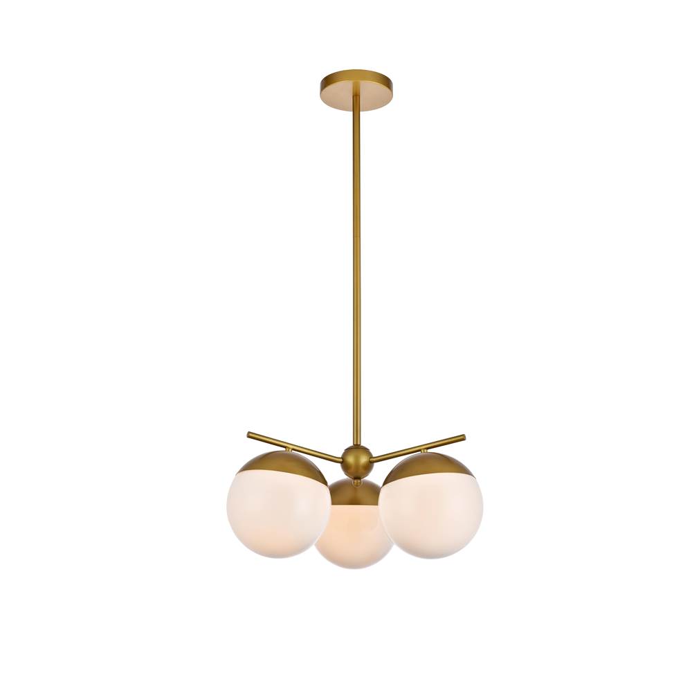 Elegant Lighting Eclipse 3 Lights Brass Pendant With Frosted White Glass