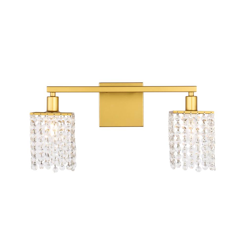 Elegant Lighting Phineas 2 light Brass and Clear Crystals wall sconce